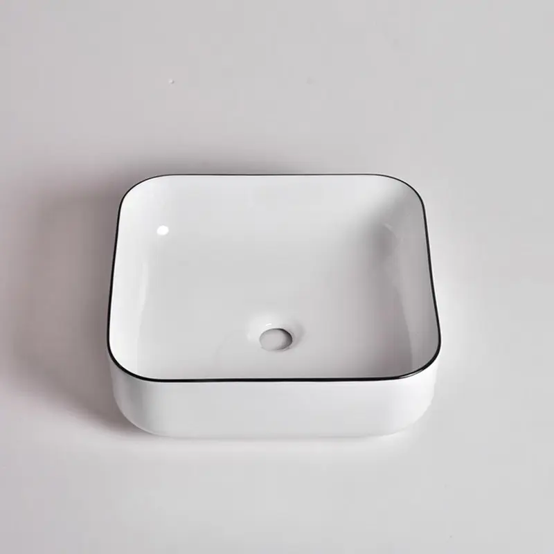 385x385x140mm Gloss White with Black Rim Above Counter Basin