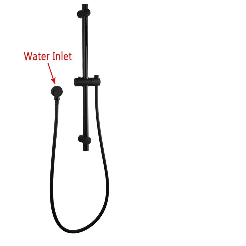 Round Black Adjustable Shower Rail with Wall Connector & Water Hose