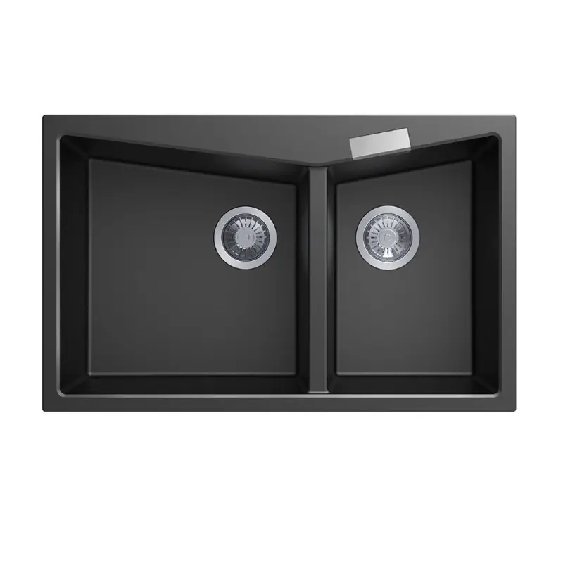 800x500mm Black Granite Double Bowl Kitchen Sink 