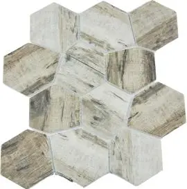 VIEWGRES SELECT IRREGULAR GLASS MIXED LENGTH HEXAGON TAUPE SATIN MOSAIC TILES