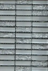 SW ARCTIC GLASS/CRACK MIX WHITE MOSAIC TILES 15 x 49 x 8mm