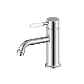 YORK STRAIGHT CHROME BASIN MIXER WITH WHITE PORCELAIN LEVER