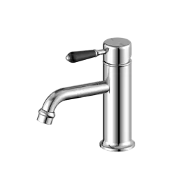 YORK STRAIGHT CHROME BASIN MIXER WITH BLACK PORCELAIN LEVER CHROME