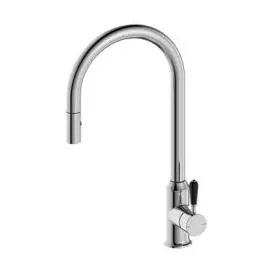 YORK CHROME PULL OUT SINK MIXER WITH VEGIE SPRAY FUNCTION WITH BLACK PORCELAIN LEVER