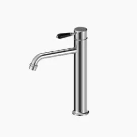 YORK STRAIGHT TALL CHROME BASIN MIXER WITH BLACK PORCELAIN LEVER CHROME