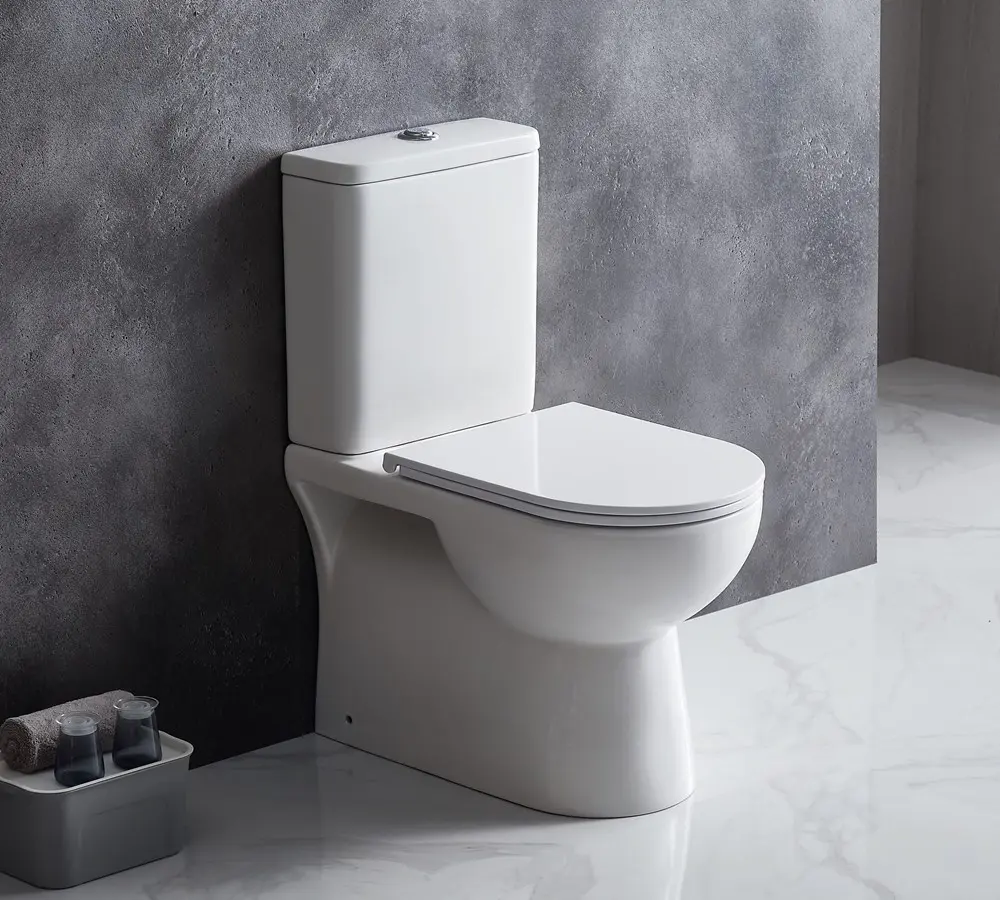 MOI 650*370*830mm Gloss White Rimless Flushing Back to Wall Two-piece Toilet Suite (Bottom Inlet) 