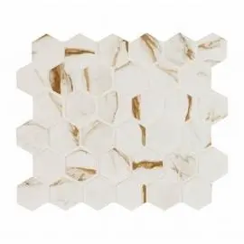 MOSAICS CALACATTA SHADED GOLD STRETCHED HEXAGON PORCELAIN FLOOR TILE 27.2X29.8