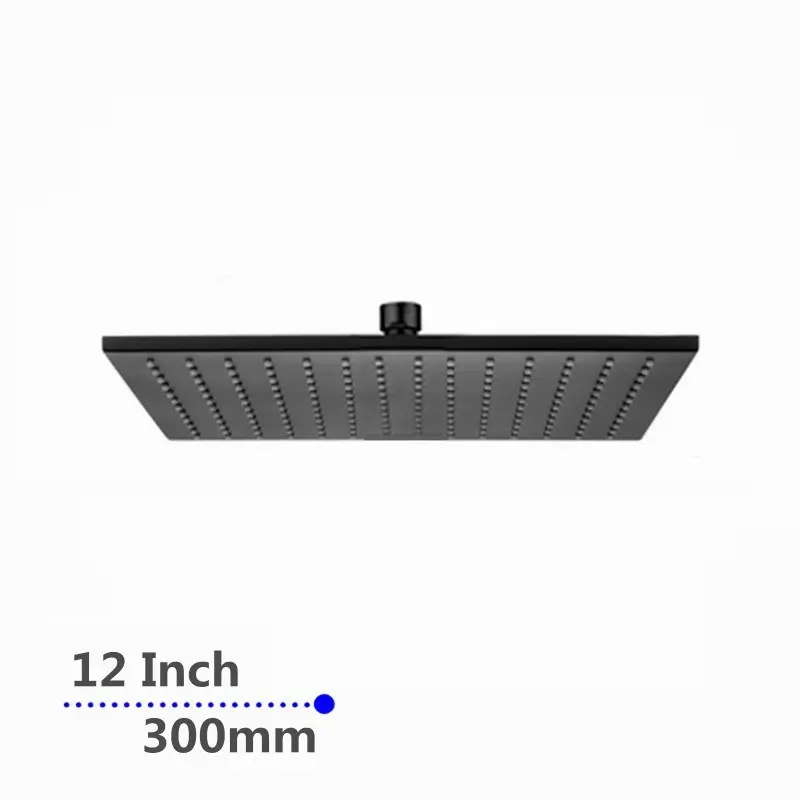 Square Black Brass Rainfall Shower Head 300mm 