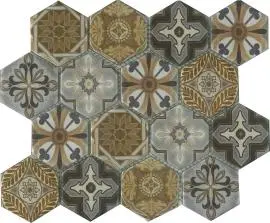 VIEWGRES ARABIA PATTERNED HEXAGON GLASS SATIN SILVER MOSAIC TILES 73X73 mm