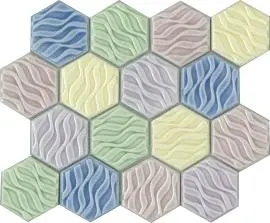 VIEWGRESS WAVE MIX HEXAGON GLOSS SORBET MOSAIC TILES 73x73mm
