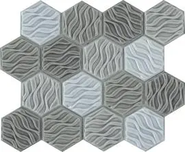 VIEWGRESS WAVE MIX HEXAGON GLOSS GREY MOSAIC TILES 73x73mm