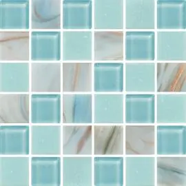 REFLECTIONS PEARL BLUE GLASS MOSAIC TILES 20x20mm