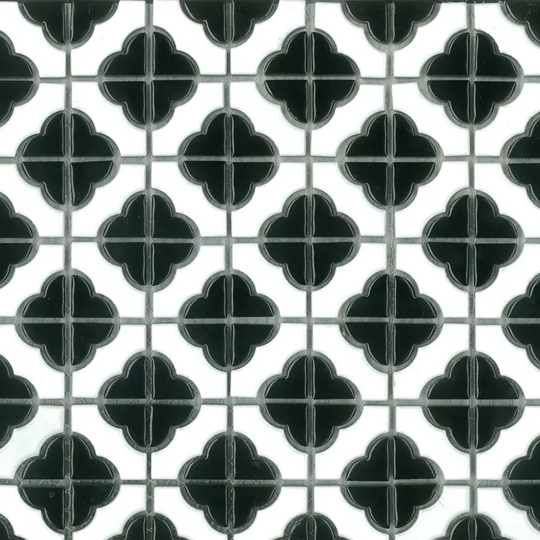 KLM POPPY FLOWER GLOSS BLACK GP MOSAIC TILES 40x40mm