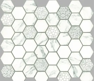 SIGNATURE HEXAGON GLASS WHITE SATIN MOSAIC TILES 45x52mm