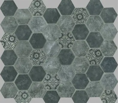 SIGNATURE HEXAGON GLASS CHARCOAL SATIN MOSAIC TILES 45x52mm