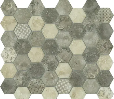 SIGNATURE HEXAGON GLASS SMOKE SATIN MOSAIC TILES 45x52mm
