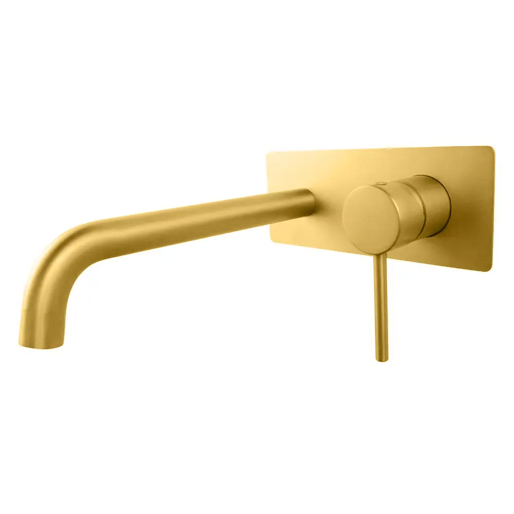 LUCID PIN - Brushed Brass Wall Mixer With Spout