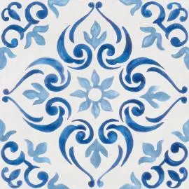 NON-RECTIFIED PORCELAIN BLOOM FLORAL BLUE/WHITE FLOOR TILES 22.3x22.3mm