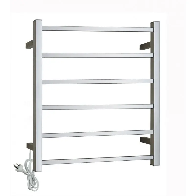 Square Chrome Electric Heated Towel Rack - 6 Bars