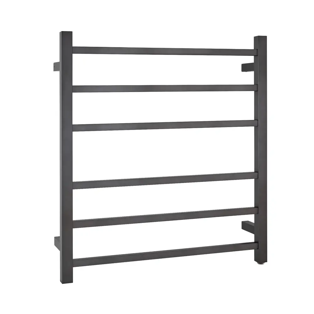 Square Brushed Gunmetal Electric Heated Towel Rack - 6 Bars