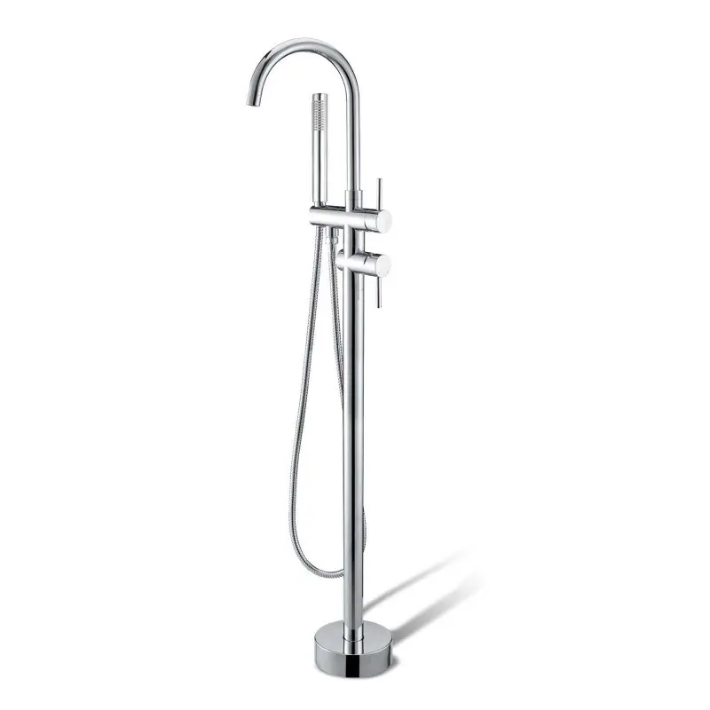 Round Chrome Freestanding Bath Mixer With Handheld Shower 