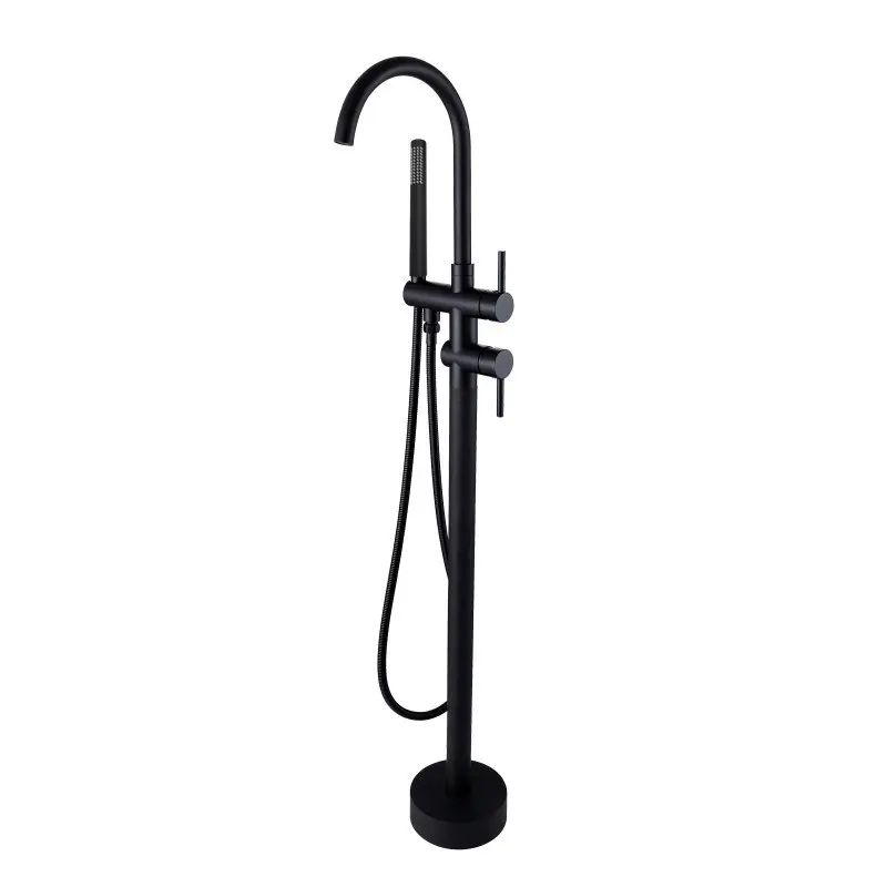 Round Black Freestanding Bath Mixer With Handheld Shower 