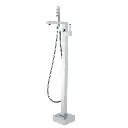 Square Chrome Freestanding Bath Mixer With Handheld Shower