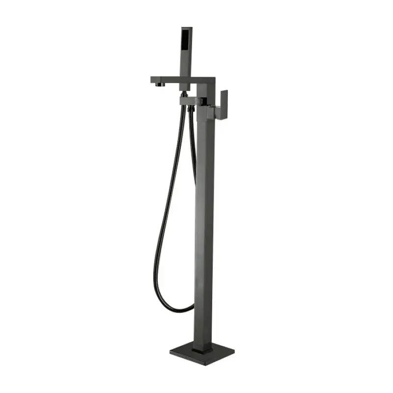 Square Gunmetal Freestanding Bath Mixer With Handheld Shower