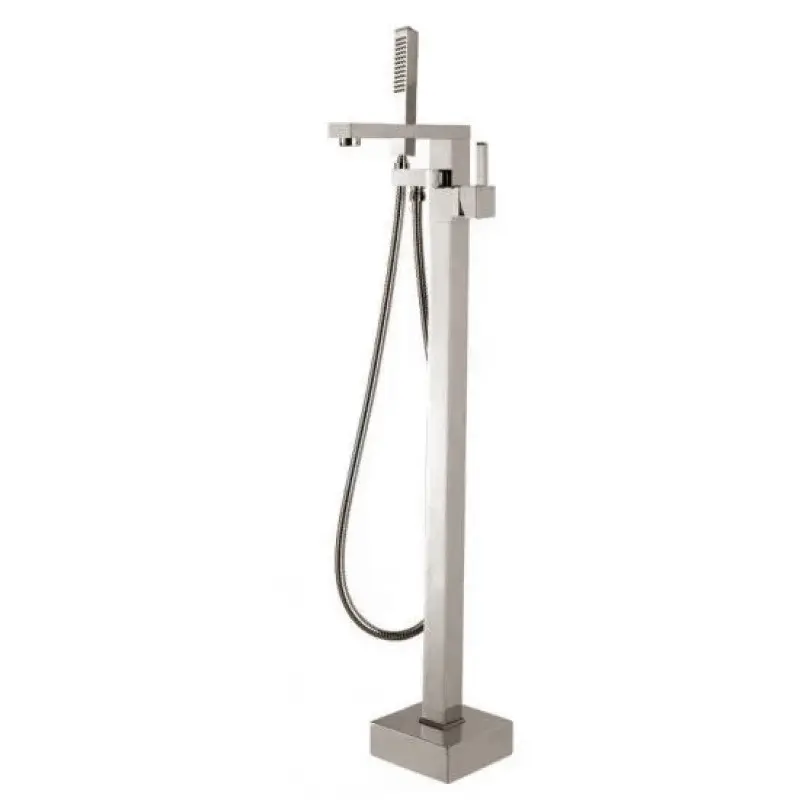Square Brushed Nickel Freestanding Bath Mixer With Handheld Shower