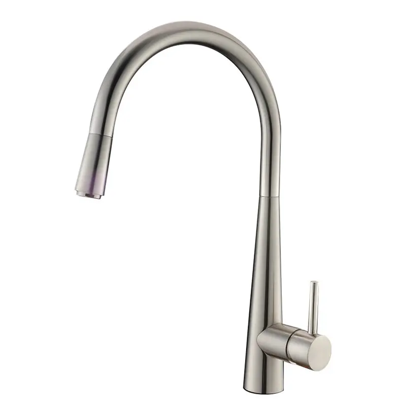 Round Brushed Nickel Pull Out Kitchen Mixer Tap