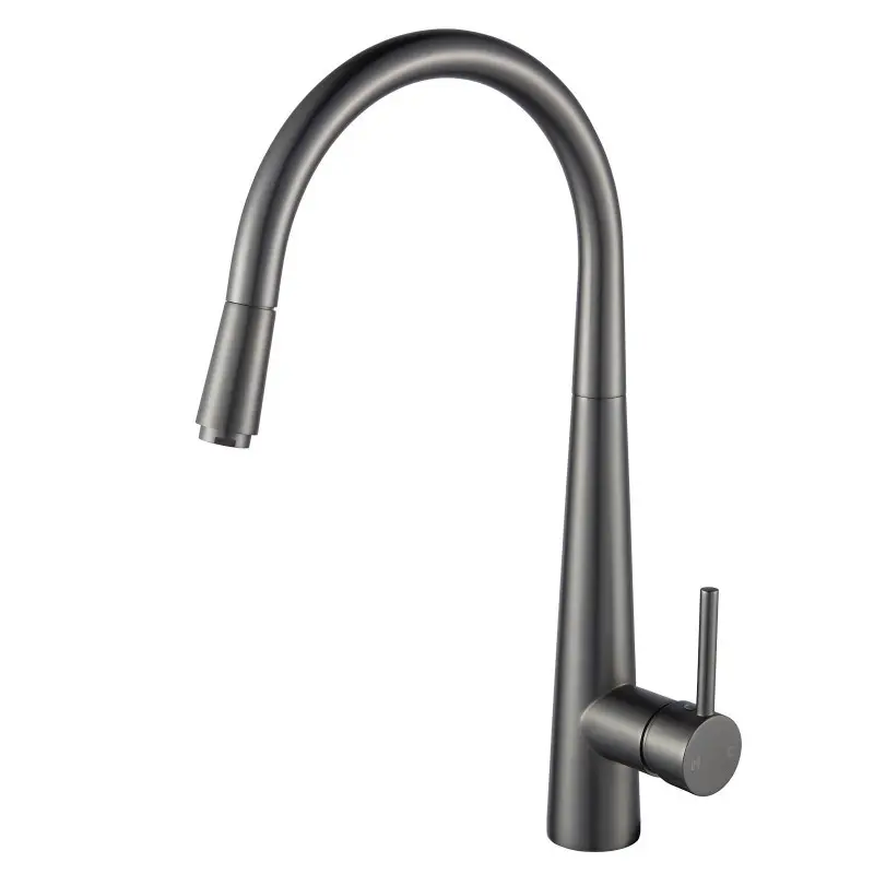 Round Gunmetal Pull Out Kitchen Mixer Tap