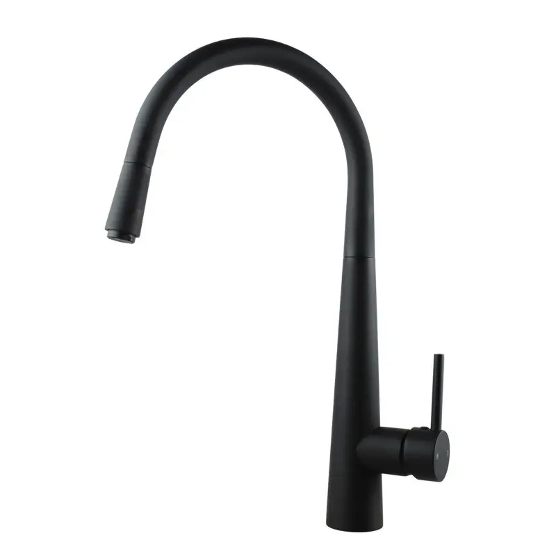 Round Black Pull Out Kitchen Mixer Tap