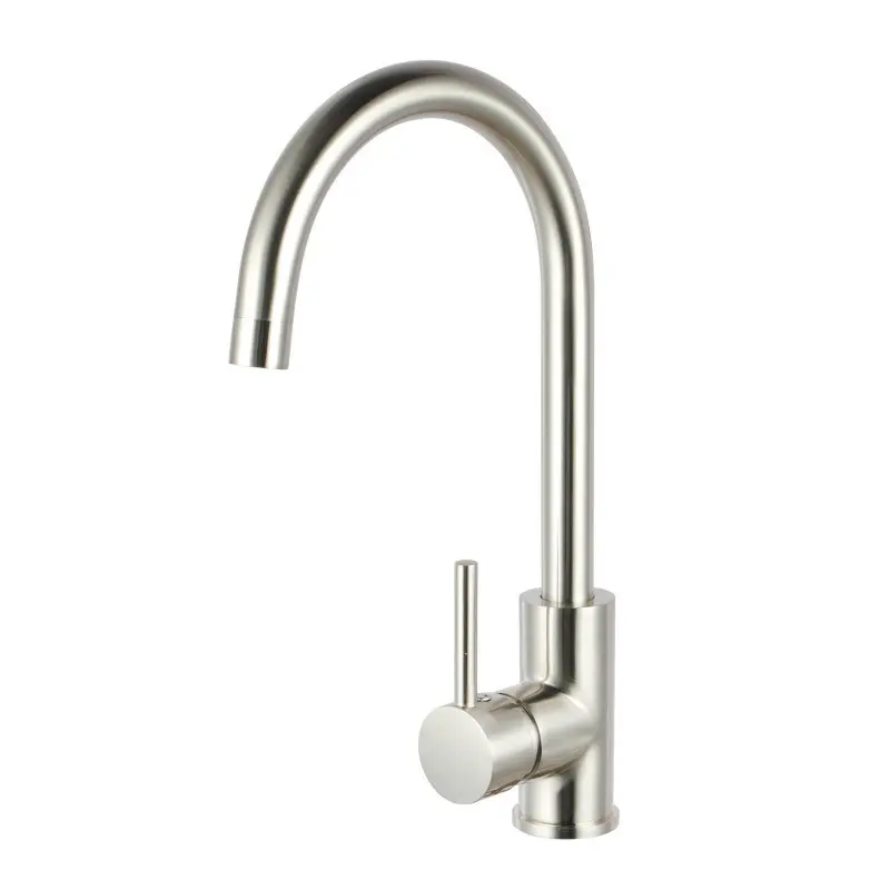 Round Brushed Nickel Standard Kitchen Sink Mixer Tap