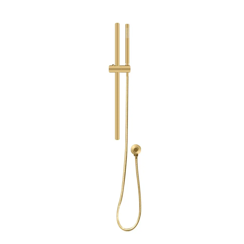 Round Brushed Brass Stainless Steel Rail with Handheld Shower-Fixed Wall Connector Set 