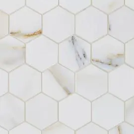 MOSAICS BLUE STRETCHED HEXAGON SHADED WHITE GLAZED PORCELAIN FLOOR TILE 27.2X29.8