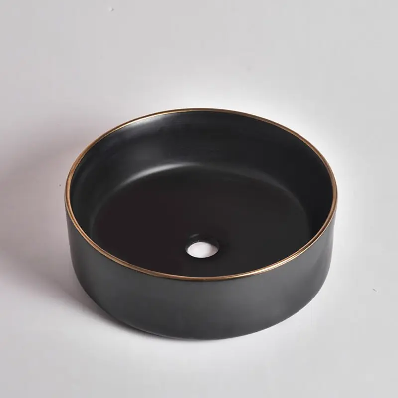 360x355x120mm Matte Black with Gold Rim Above Counter Basin 
