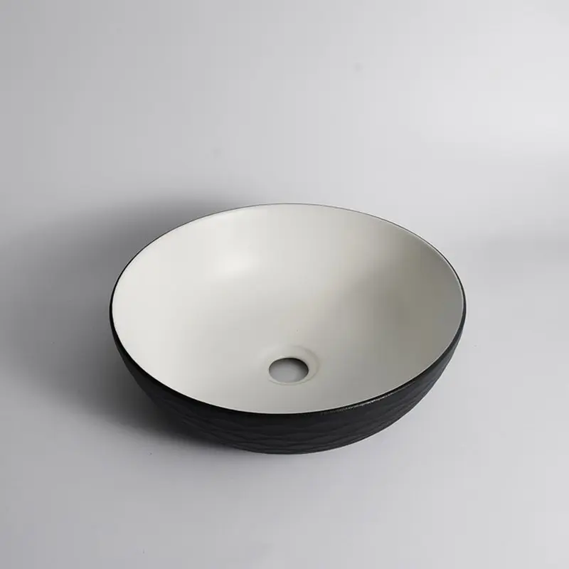 400x400x130mm Black Textured Exterior & Matte White Interior Above Counter Basin