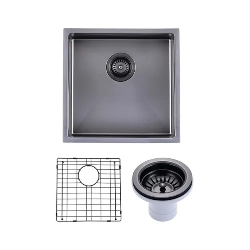 Gunmetal Stainless Steel PVD Single Bowl Kitchen Sink - 440x440x205mm 