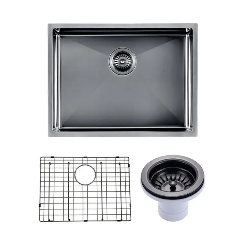 Gunmetal Stainless Steel PVD Single Bowl Kitchen Sink 600x450x230mm