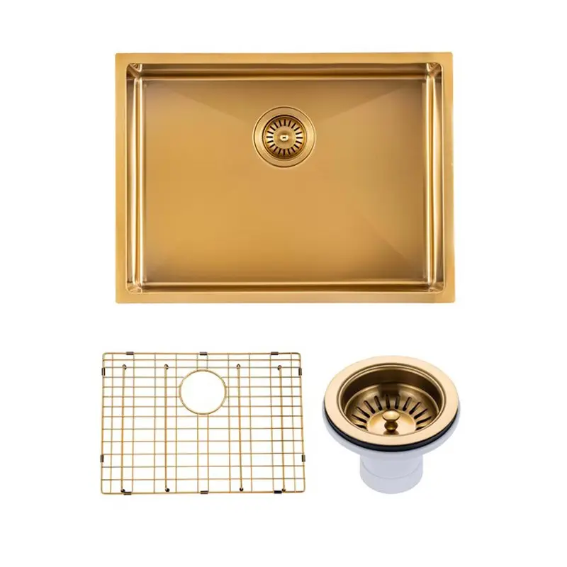 600x450x300mm Brushed Brass Stainless Steel PVD Single Bowl Kitchen Sink 