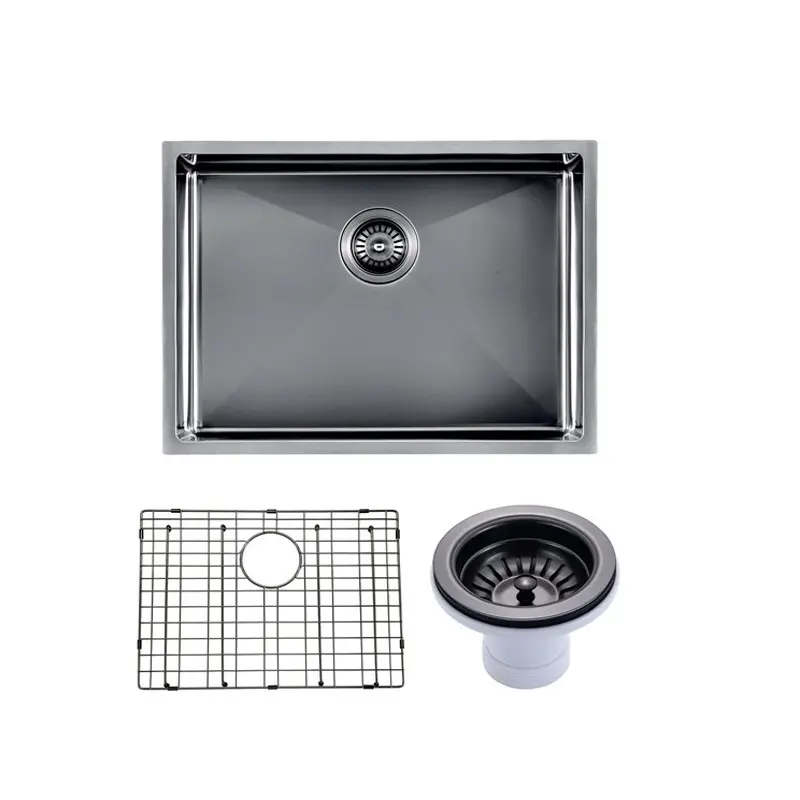 600x450x230mm Gunmetal Stainless Steel PVD Single Bowl Kitchen Sink 