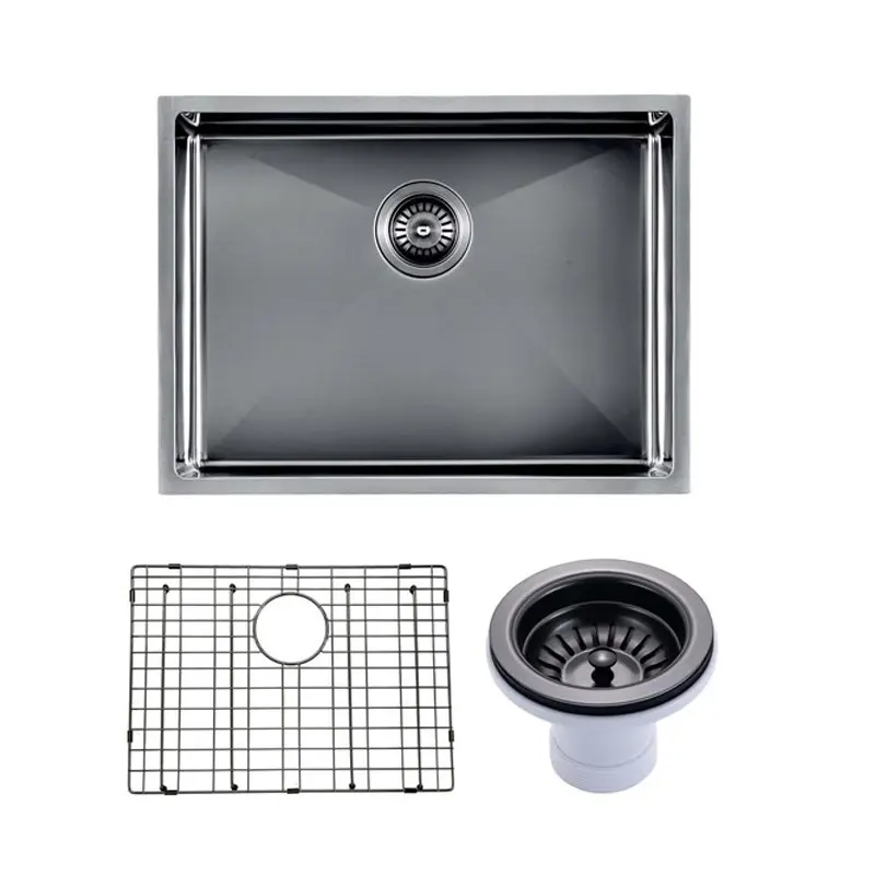 600x450x300mm Gunmetal Stainless Steel PVD Single Bowl Kitchen Sink 