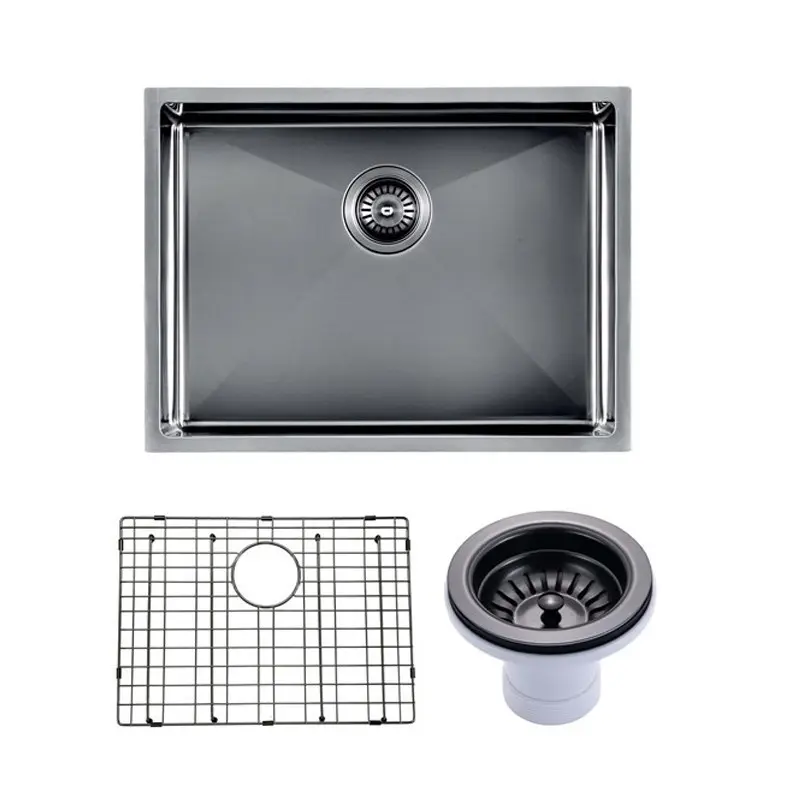 Gunmetal Stainless Steel PVD Single Bowl Kitchen Sink 600x450x300mm