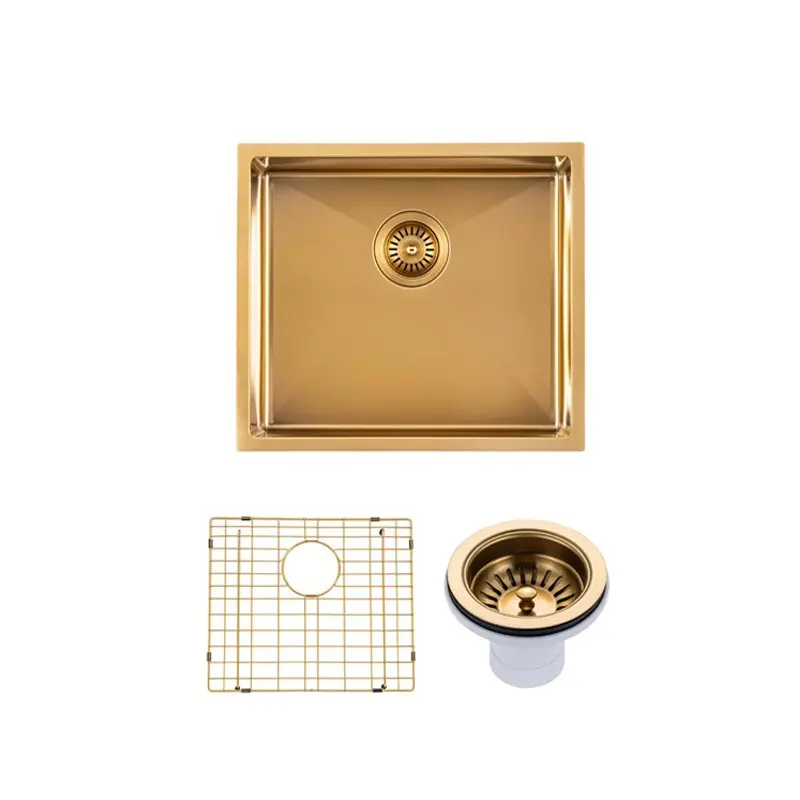 510x450x230mm Brushed Brass Stainless Steel PVD Single Bowl Kitchen Sink 