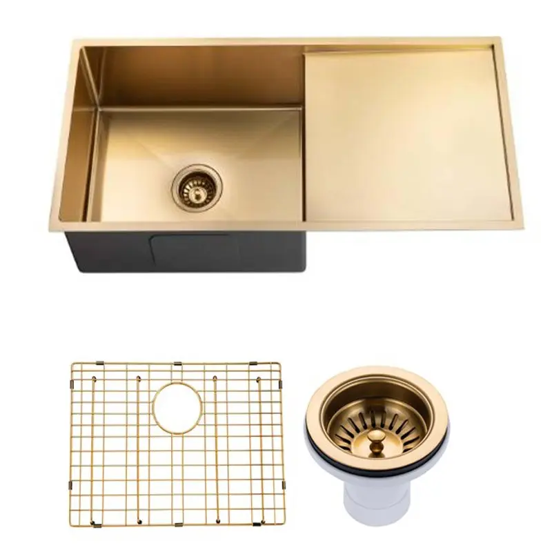 960x450x230mm Brushed Brass Stainless Steel PVD Single Bowl Kitchen Sink 