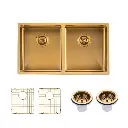 770x450x215mm Brushed Brass Stainless Steel PVD Double Bowl Kitchen Sink 