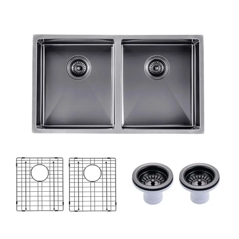 770x450x215mm Gunmetal Stainless Steel PVD Double Bowl Kitchen Sink 
