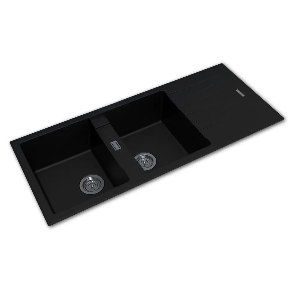 1160x500x200mm Black Granite Double Bowl Kitchen Sink