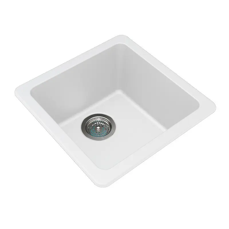 422x422x203mm White Granite Single Bowl Kitchen Sink 