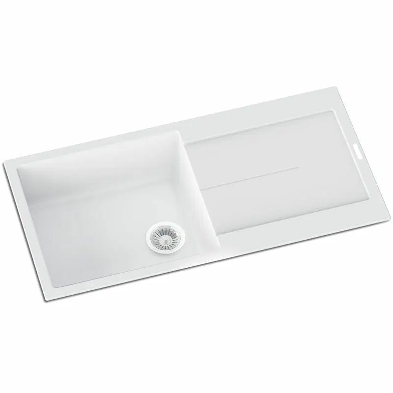 1000x500mm White Carysil Enigma D100L Granite Single Bowl with Drain Board Stone Kitchen Sink